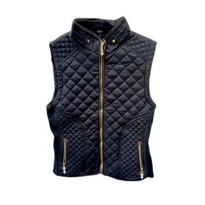 Women’s Puffer Black Quilted Vest with Insulated Fur Lining Size Large